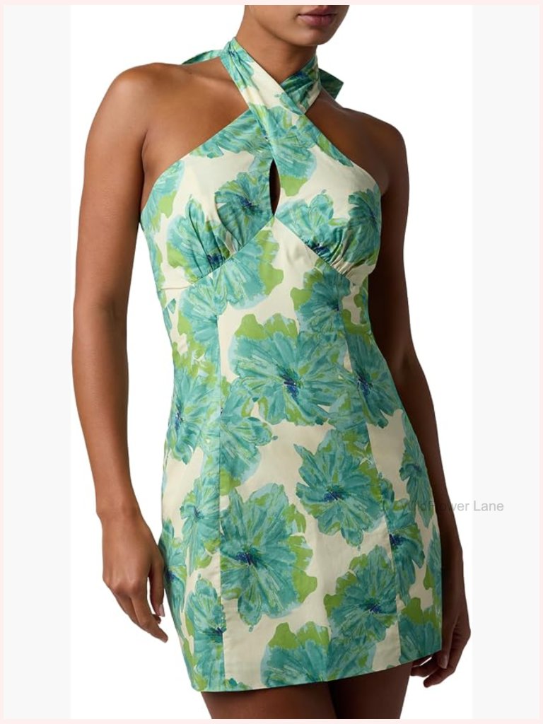 Haltered Cross Neck Floral Mini Dress Summer Vacation Sundress